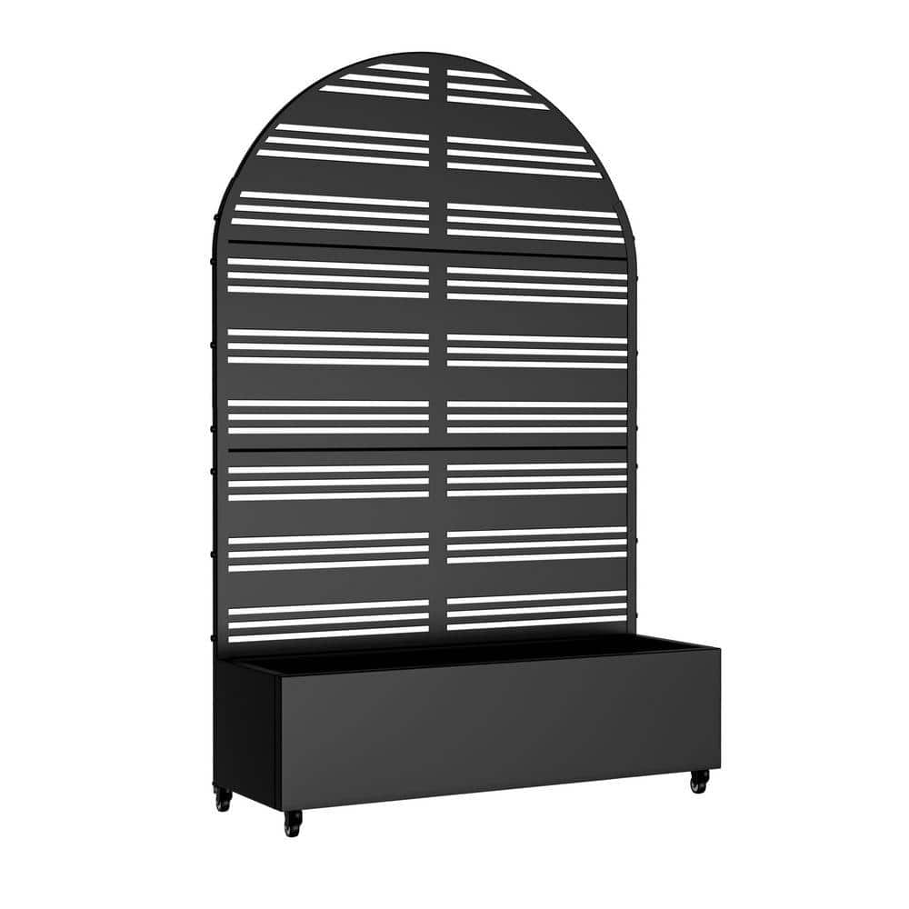 Lirago 72 in. H x 47 in. W Arch Black Outdoor Metal Privacy Screen Planter Box Wall Decor in Louvered Pattern (2)
