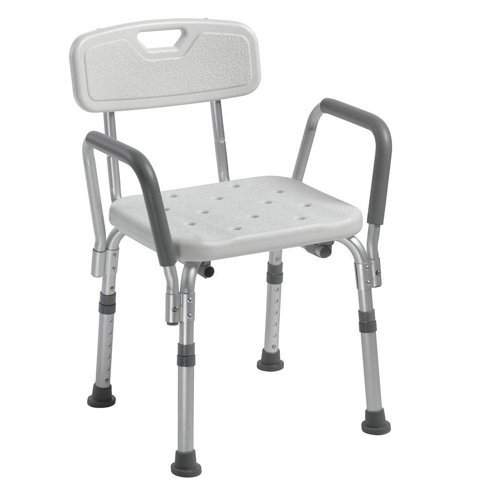 Adrinfly 17.75 in. W Adjustable Nonslip Feet Aluminum with Back and Padded Arms Shower Seat in White (1)