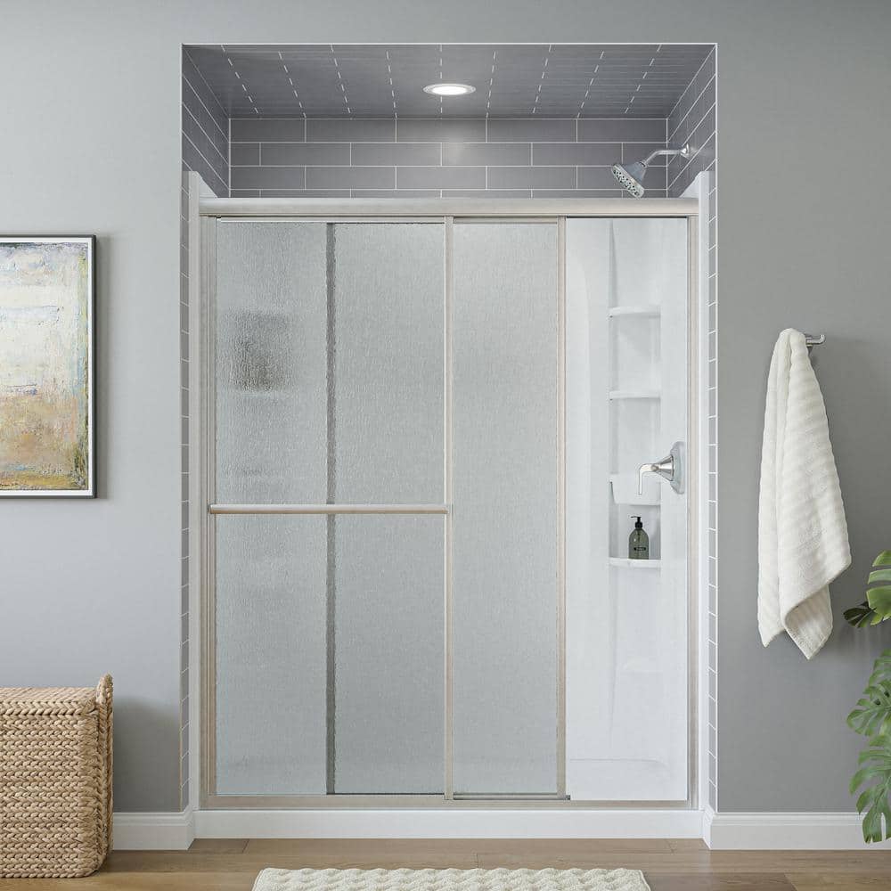 Sterling Deluxe 55-60 in. W x 70 in. H Framed Sliding Shower Door in Silver with 1/8 in. Thick Rain Tempered Glass (2)