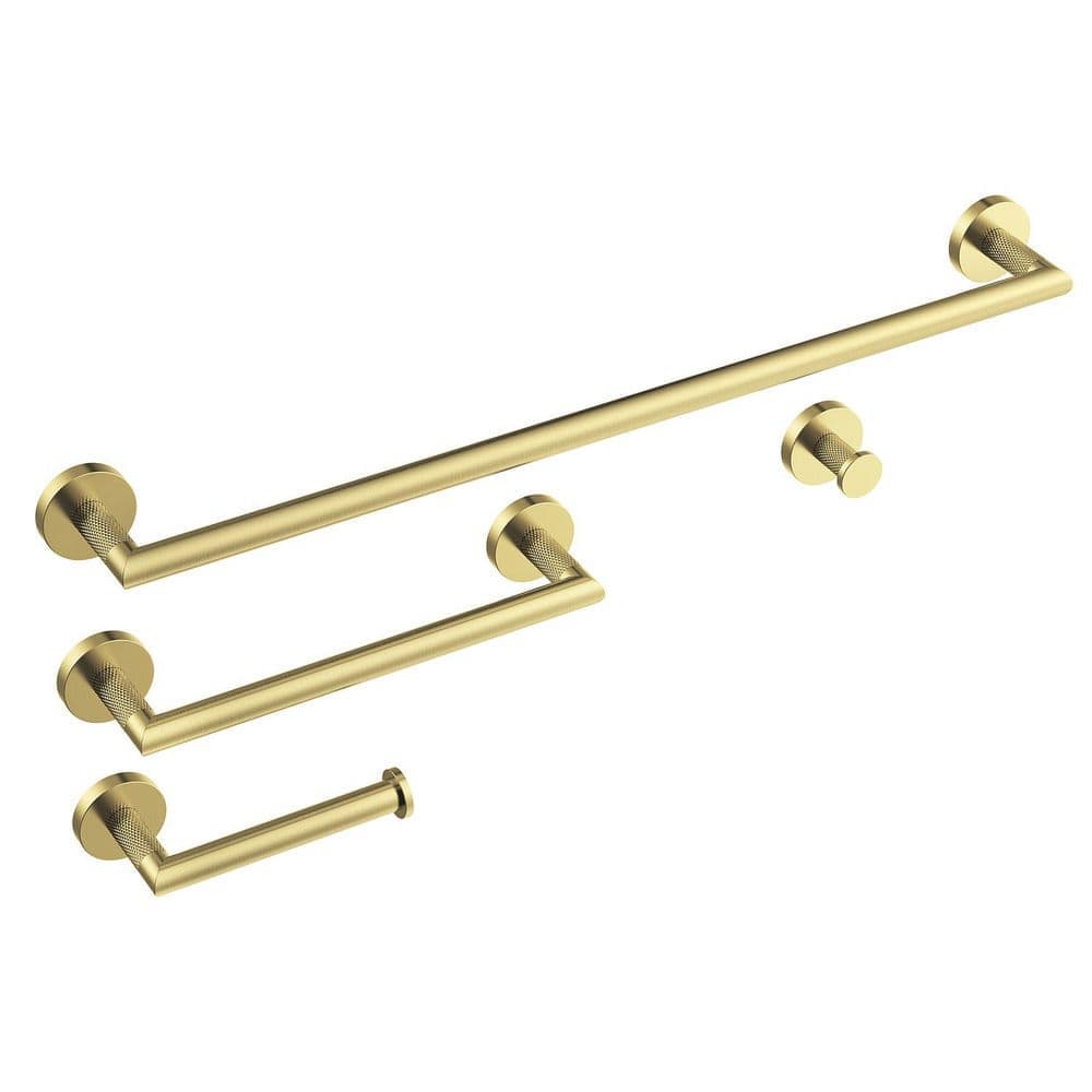 BWE 4-Piece Bath Hardware with Towel Bar Towel Rack Towel Hook And Toilet Paper Holder Set (1)