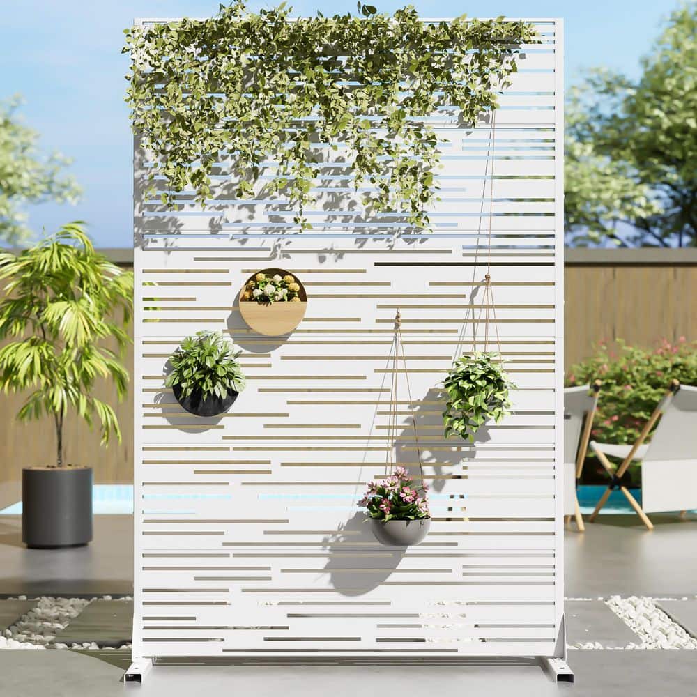 Dovelina 47 in. x 72 in. White Textured Metal Garden Screens Outdoor Privacy Screen (1)