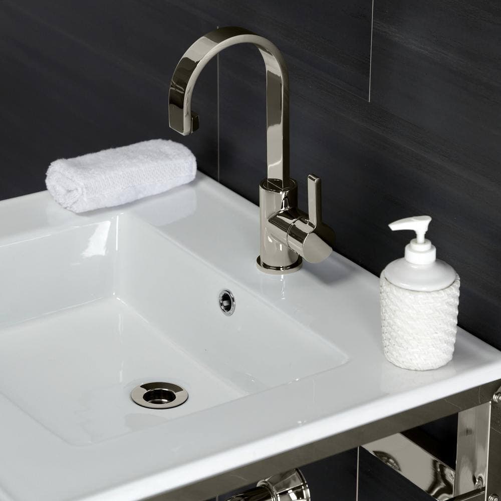 Kingston Brass 25 in. Ceramic Console Sink (1-Hole) with Stainless Steel Base in Polished Nickel (2)