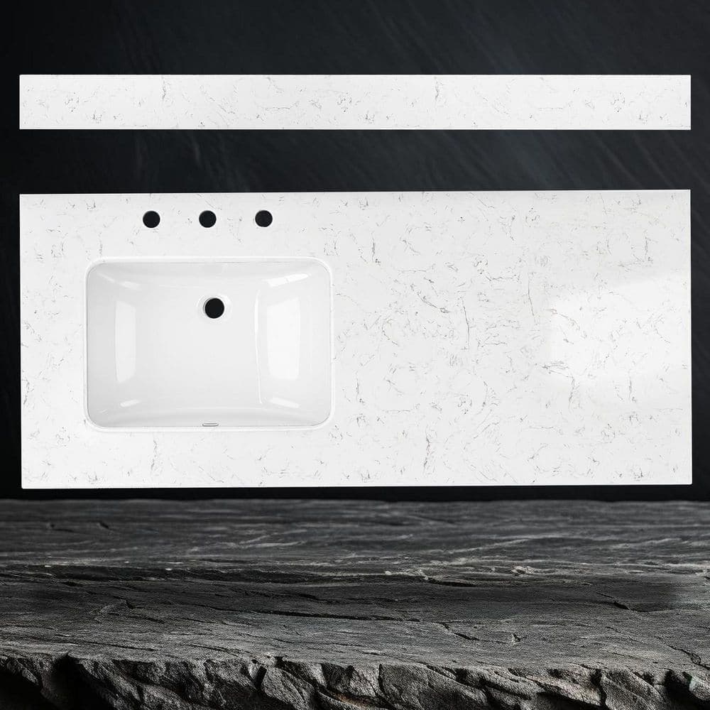 Getpro 48 in. W x 22 in. D Engineered Stone White Rectangular Left Single Sink Vanity Top in Carrara White w/ 4 in. Backsplash (1)