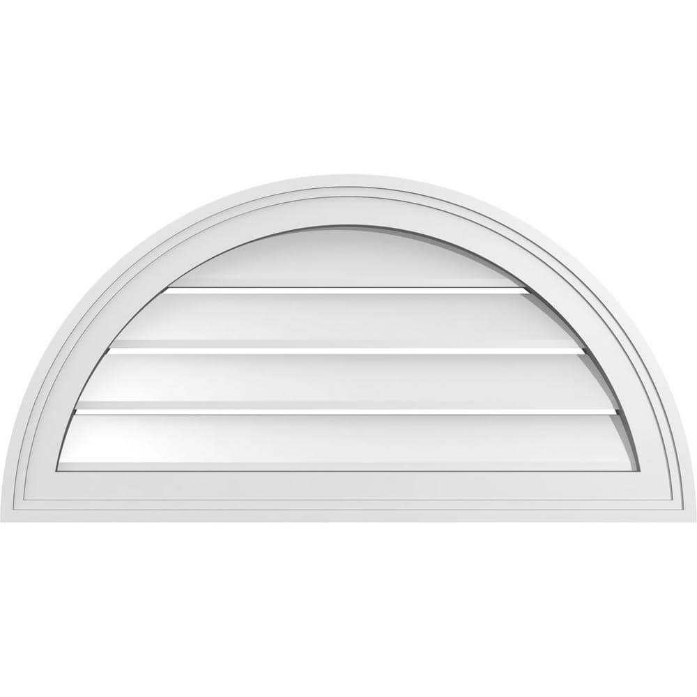 Ekena Millwork 28 in. x 14 in. Half Round Surface Mount PVC Gable Vent: Functional with Brickmould Frame (1)