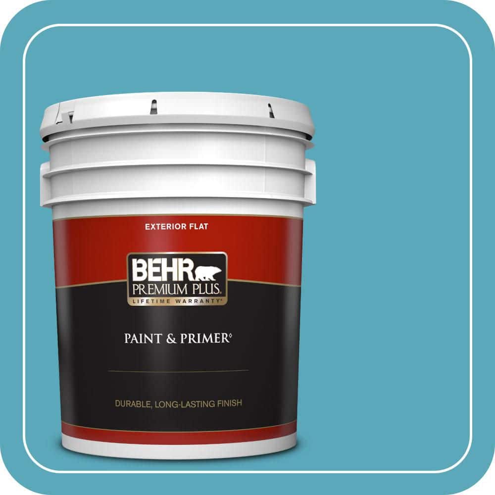 BEHR PREMIUM PLUS 5 gal. #T15-11 Sonic Blue Flat Exterior Paint & Primer