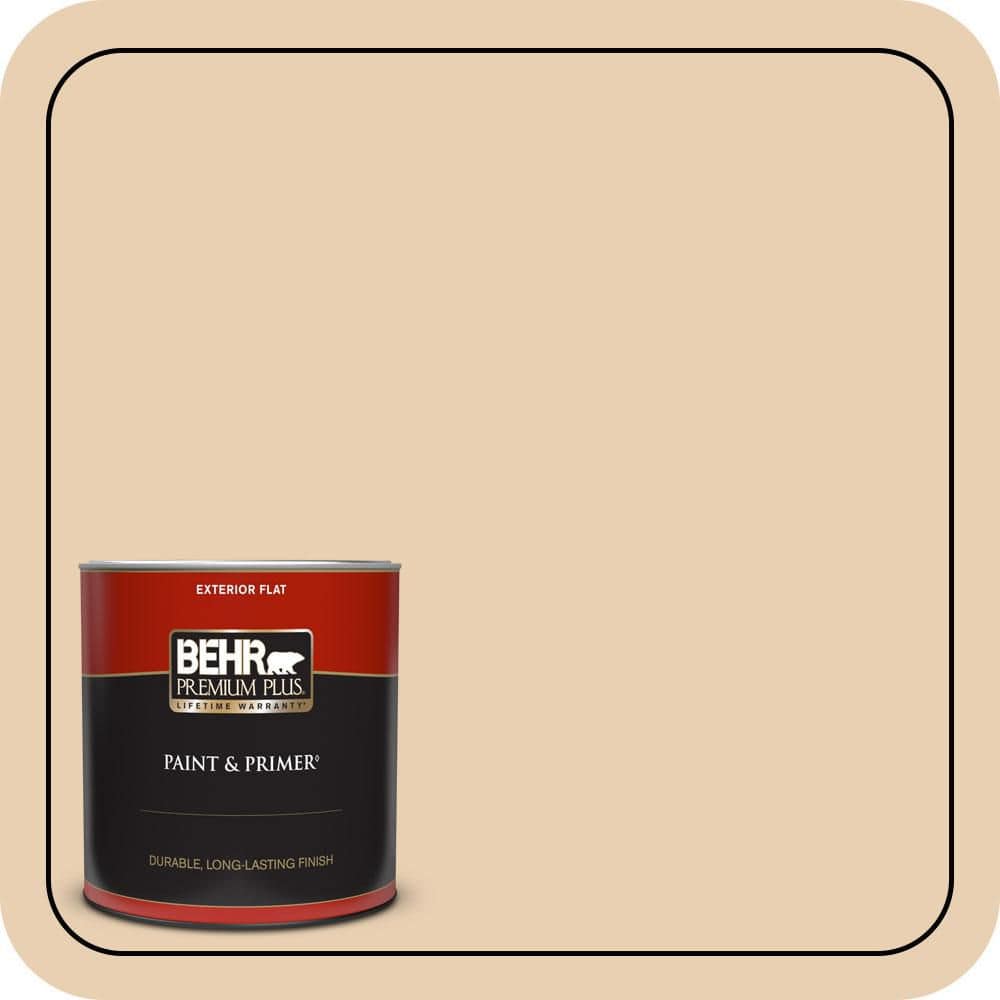 BEHR PREMIUM PLUS 1 qt. #S290-2 White Bean Hummus Flat Exterior Paint & Primer