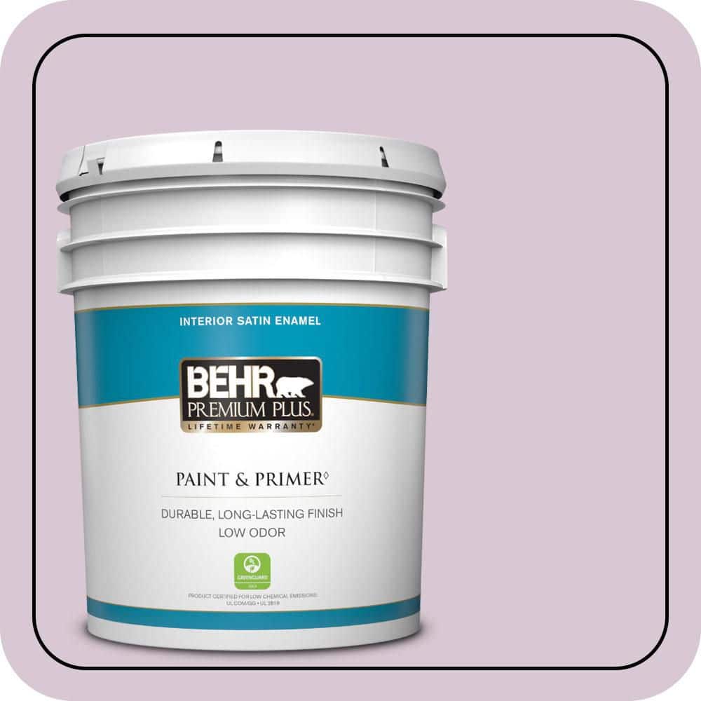 BEHR PREMIUM PLUS 5 gal. #S110-2 Orchid Haze Satin Enamel Low Odor Interior Paint & Primer