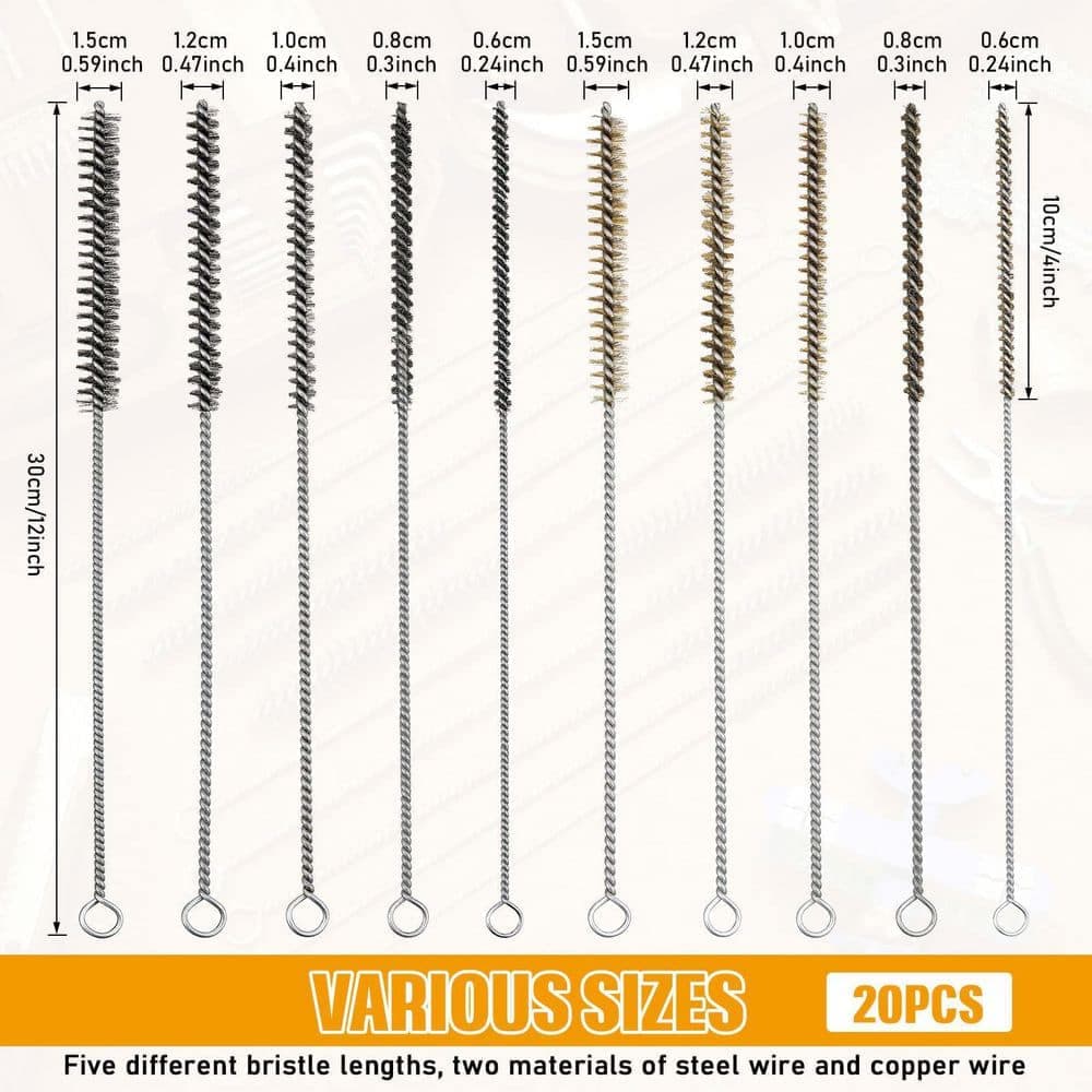 Unbranded Wire Tube Brushes Set for Cleaning Pipes Auto Parts Bottles Tubes Brass Stainless Steel 5 Sizes 20 Pieces (2)