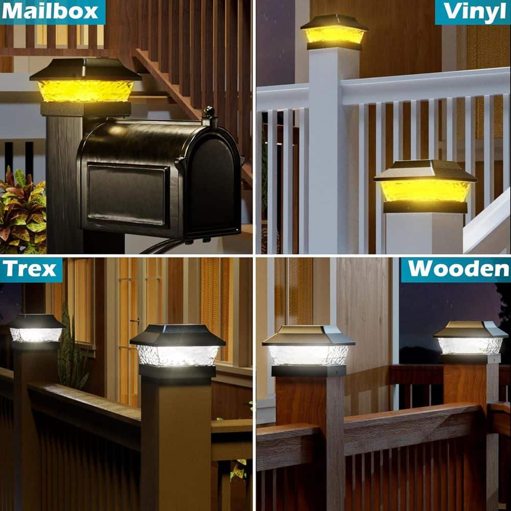 Afoxsos 6-Pack Metal Solar Post Cap Lights 4 x 4 Waterproof Deck Fence Light with Dual Modes for Wooden Vinyl Posts Patio Decor (3)