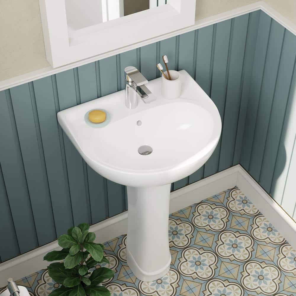 DEERVALLEY 20 in. x 16.5 in. Pedestal Bathroom Sink in White Vitreous China with Single Faucet Hole and Overflow