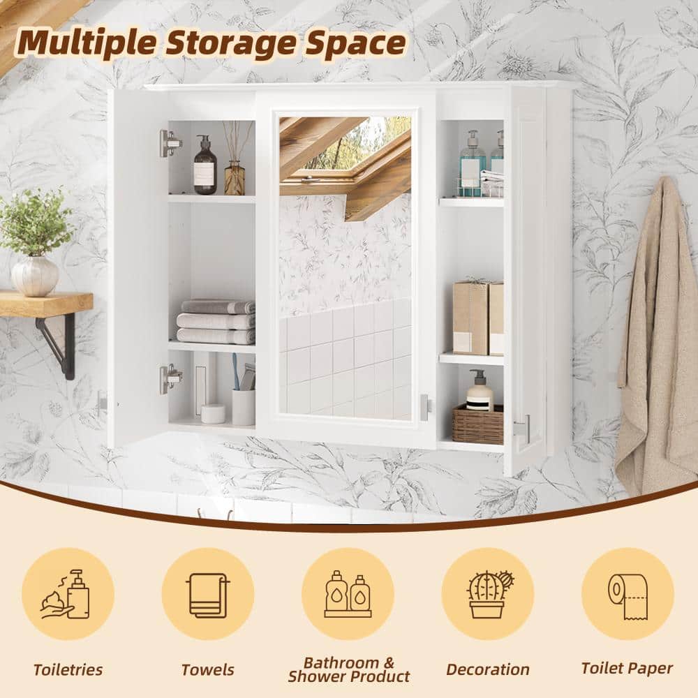 Flynama 35-Inch Over Toilet Wall Cabinet, Mirrored Door With 5 Adjustable Shelves, White Bathroom Storage Cabinet (3)