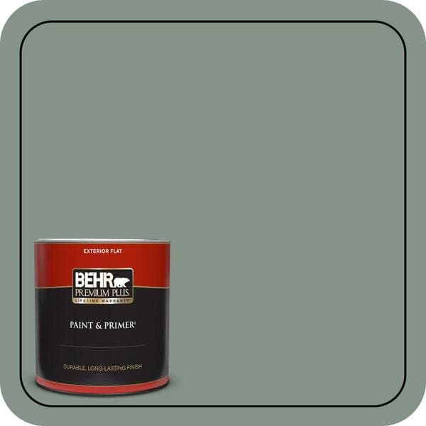 BEHR PREMIUM PLUS 1 qt. #460F-4 Wethersfield Moss Flat Exterior Paint & Primer (2)