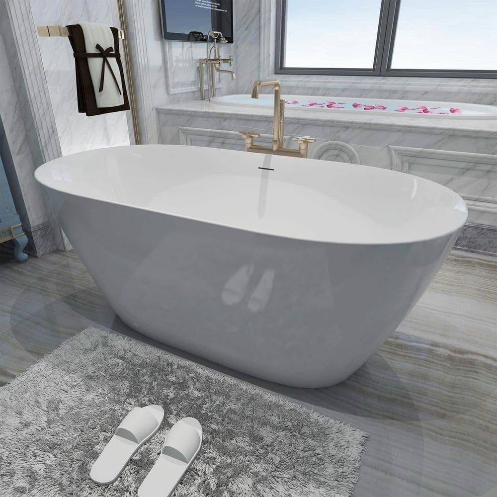 Unbranded 51 in. x 27.5 in. Acrylic Freestanding Soaking Bathtub Flat Bottom Stand Alone Tub A25 Free Standing Tub (2)