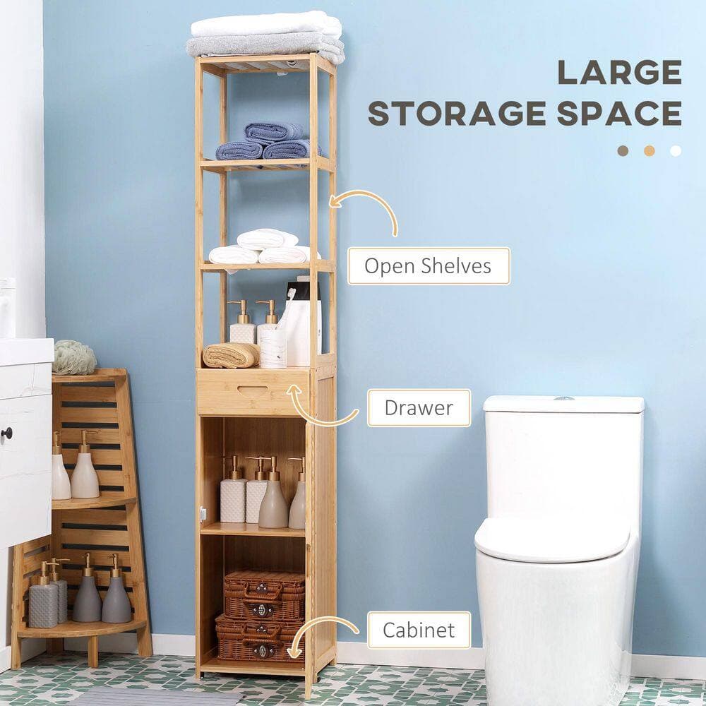 Buruis 12.5 in. W x 11.8 in. D x 64.3 in. H Yellow Bathroom Linen Cabinet with 3 Shelves and Drawer (2)