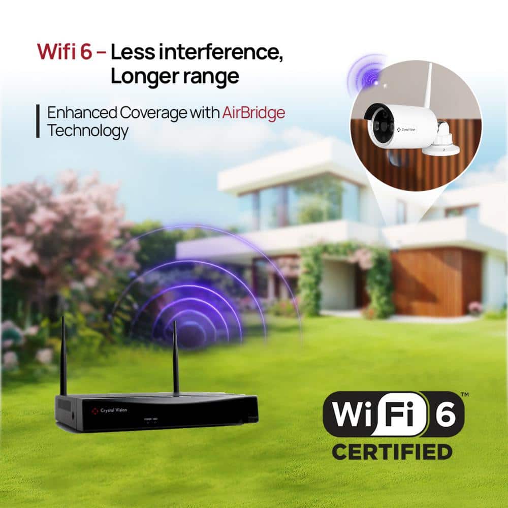 Crystal Vision 10-Channel Wi-Fi 6 NVR with 1TB HDD and 4 x 3 MP AI-Powered Bullet Cameras Advanced Home Surveillance System (2)