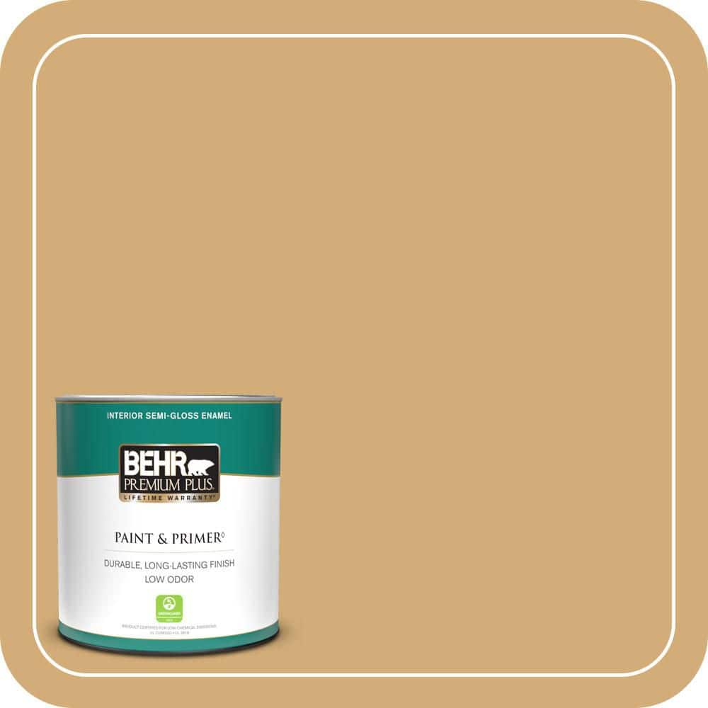 BEHR PREMIUM PLUS 1 qt. #MQ2-17 Glittering Sun Semi-Gloss Enamel Low Odor Interior Paint & Primer
