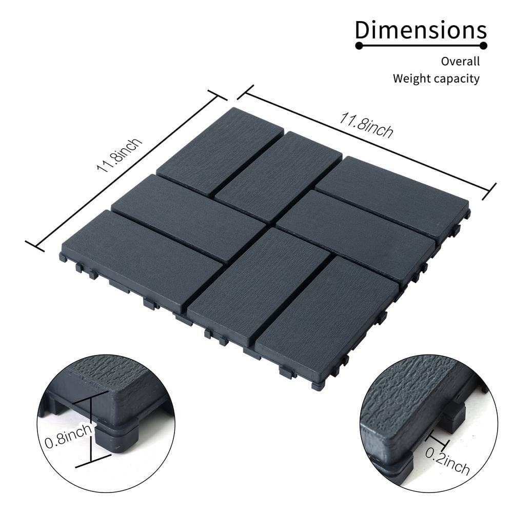 cadeninc 12 in. x 12 in. Gray Square Waterproof Plastic Interlocking Deck Tiles (Set of 44 Tiles) (2)