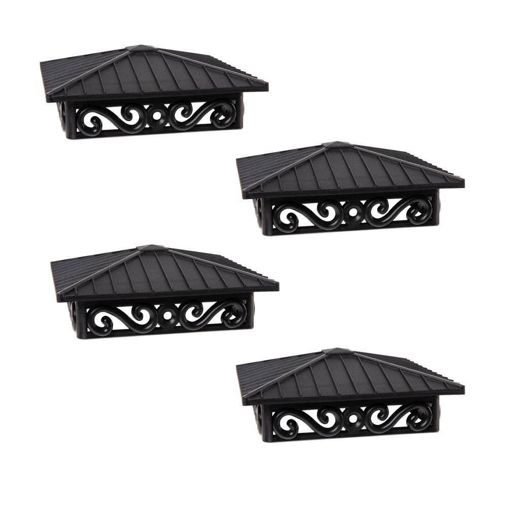 FENCE & DECK RITE Unique Design Post Caps Fits Standard 4 in. x 4 in. Posts Reinforced Black Polypropylene (4-Pieces) (2)