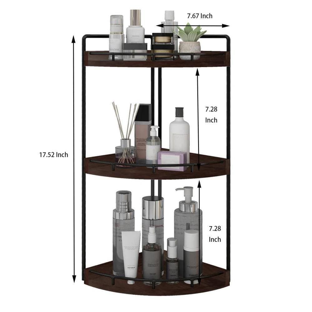 Numhew 3-Tier Wooden Corner Organizer for Bathroom Vanity Tray, Kitchen Countertop Storage, Bedroom Display, Walnut (2)