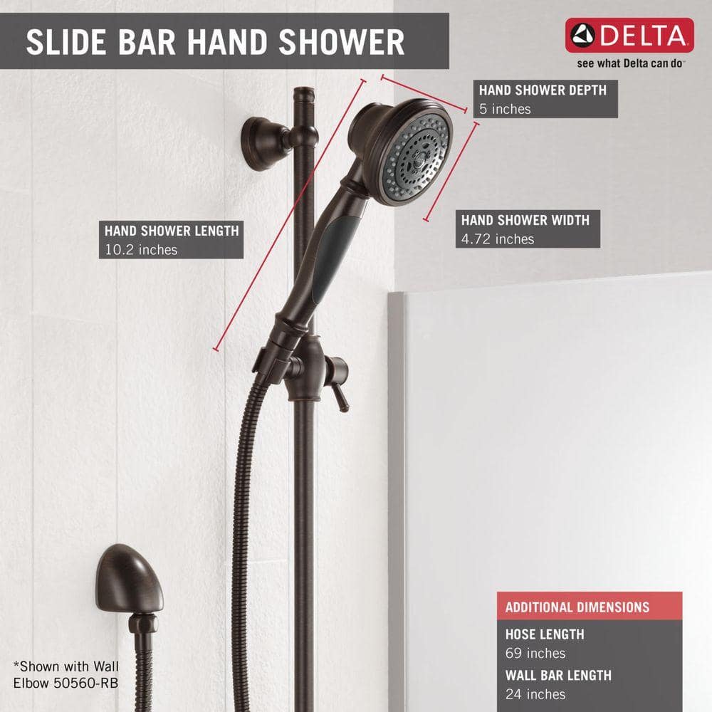 Delta 3-Spray Patterns 1.75 GPM 3.75 in. Wall Mount Handheld Shower Head with Slide Bar in Venetian Bronze (3)
