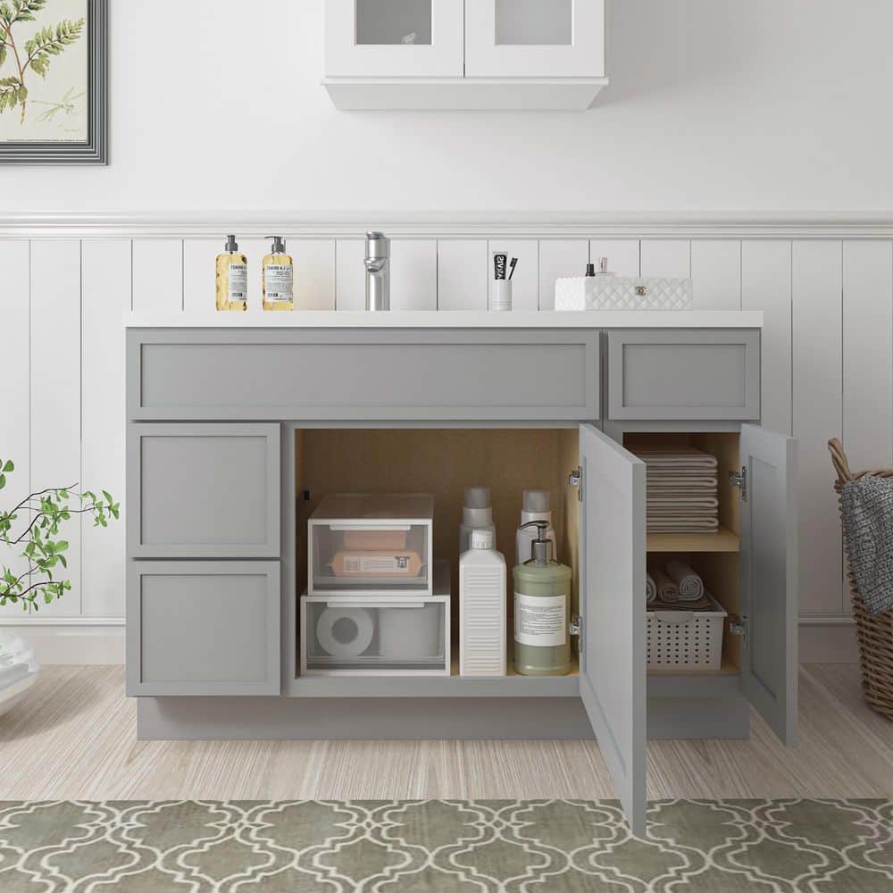 Vanity Art Colton 48 in. 2-Door and 3-Drawer Freestanding Shaker Bathroom Vanity Cabinet (No Top) in Gray — Unassembled (3)