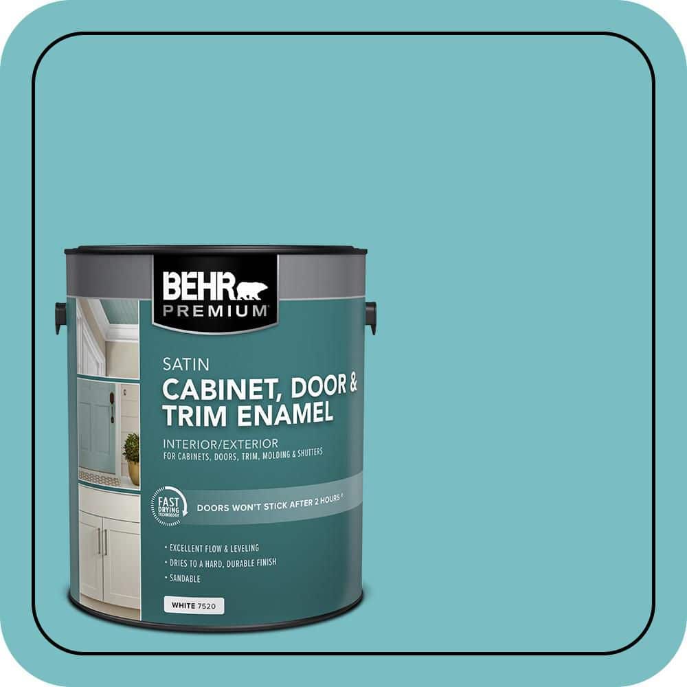BEHR PREMIUM 1 gal. #M460-4 Pure Turquoise Satin Enamel Interior/Exterior Cabinet, Door & Trim Paint (1)