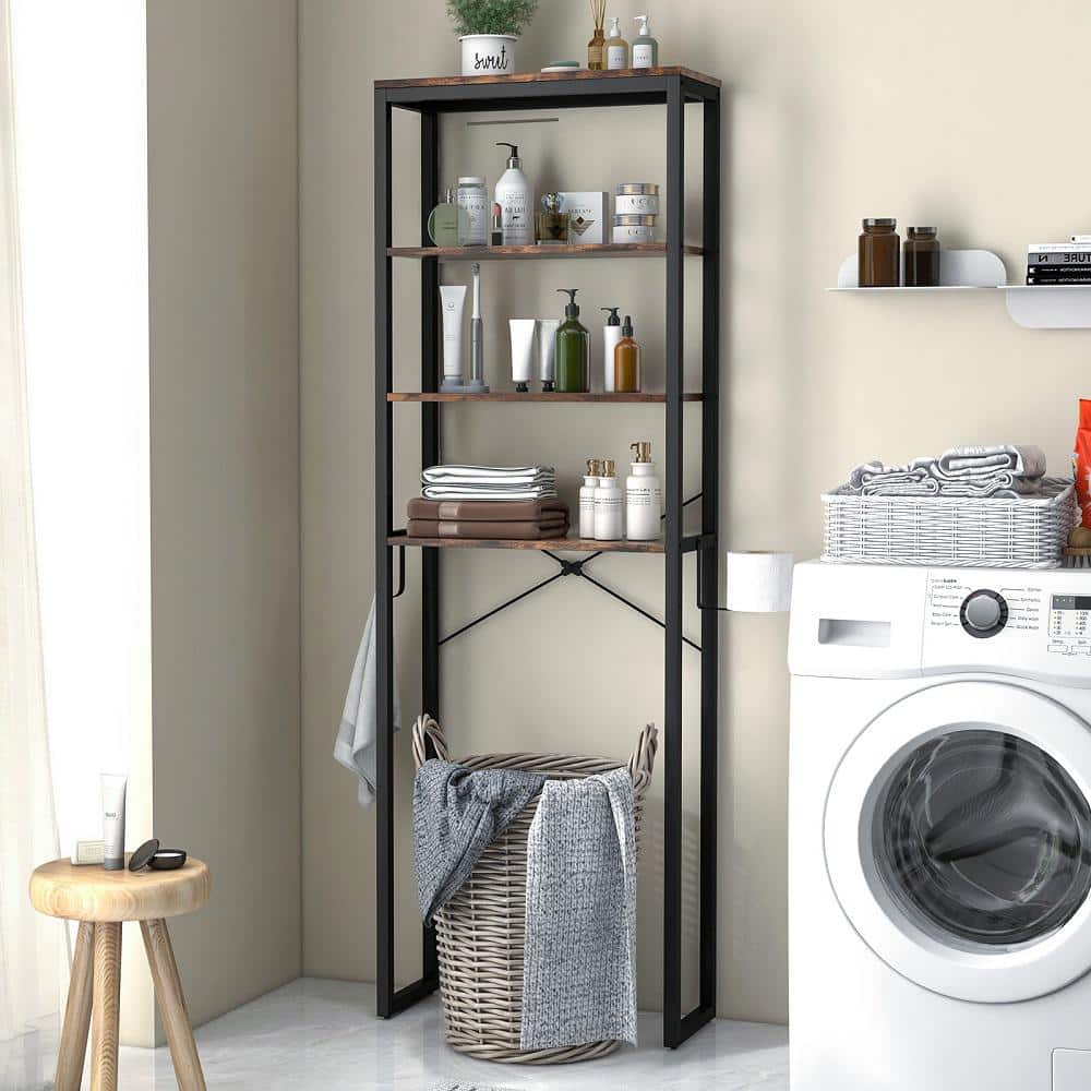 Costway 24 in. W x 70 in. H x 10 in. D Rustic Brown Over The Toilet Storage Freestanding with Towel Rack (2)