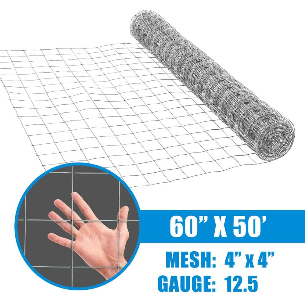 Fencer Wire 5 ft. x 50 ft. 12.5-Gauge Welded Wire Fence with 4 in. x 4 in. Mesh, Galvanized Welded Fence Wire Roll (2)
