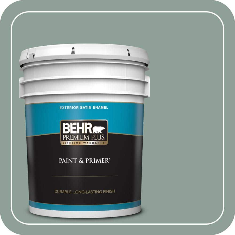 BEHR PREMIUM PLUS 5 gal. #QE-44 Eucalyptus Satin Enamel Exterior Paint & Primer