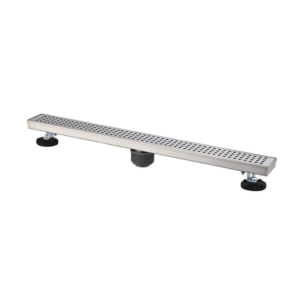 Tahanbath 32 in. Linear Shower Drain, Included Hair Strainer and Leveling Feet in Brushed Nickel (1)