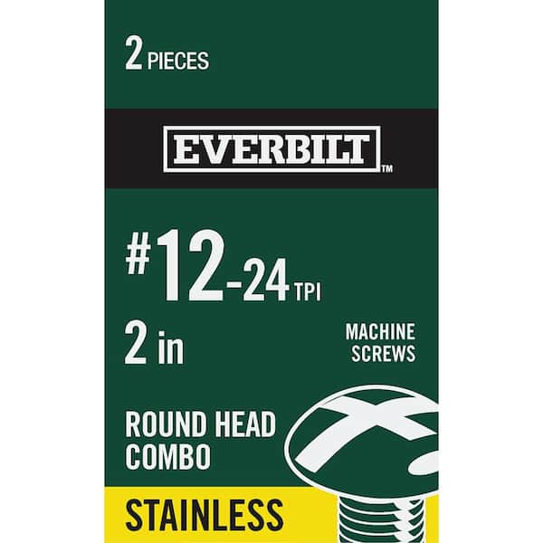 Everbilt #12-24 x 2 in. Stainless Steel Combo Round Head Machine Screw (2-Pack) (2)