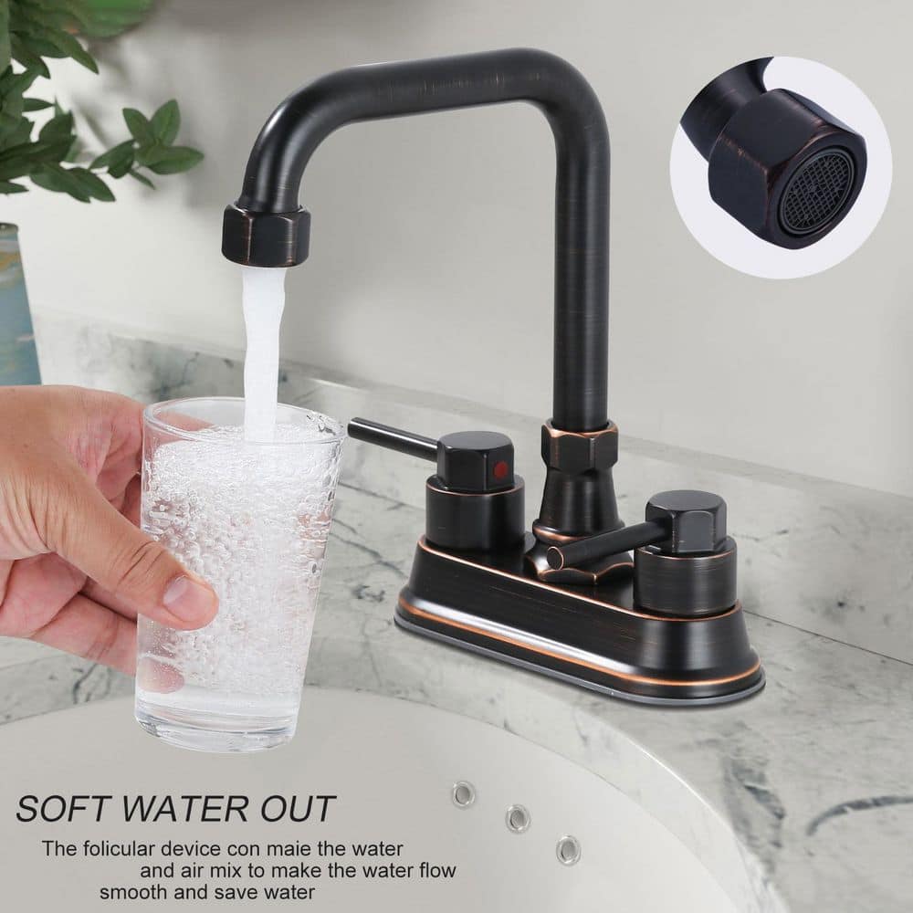 IVIGA 4 in. Centerset Double Handle High Arc Bathroom Faucet with Pop Up Drain and 24 in. Supply Lines in Oil Rubbed Bronze (2)