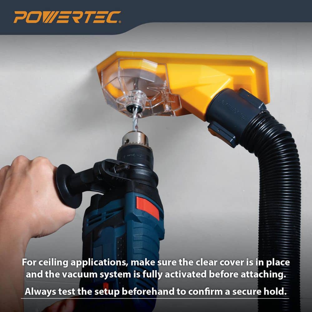‎POWERTEC Drill Dust Collection Base w/ Suction Mount & 4 Interchangeable Drill Guide Bushings 1/4 in. 5/16 in. 3/8 in. 1/2 in. (3)