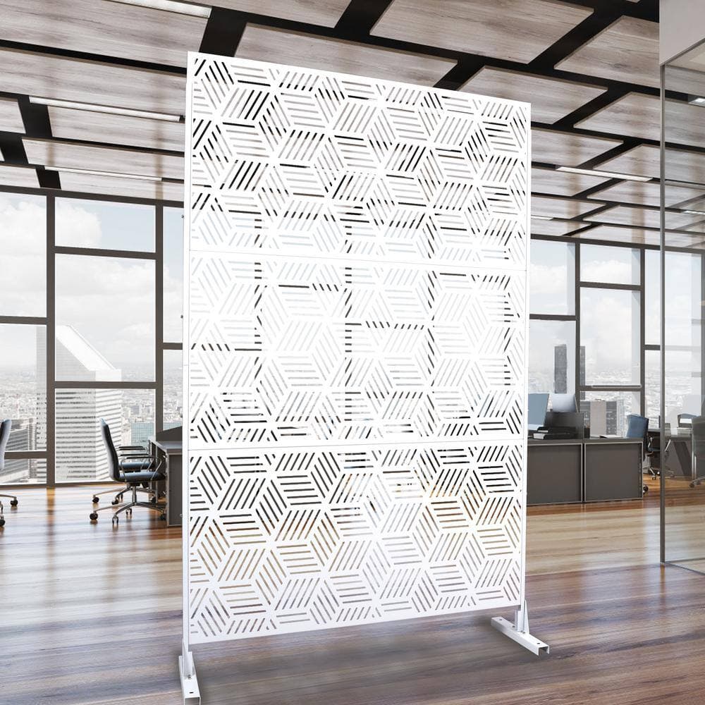 Sudzendf Outdoor and Indoor Freestanding Decorative Privacy Screen Metal Privacy Screen, Fence Panels in White (2)