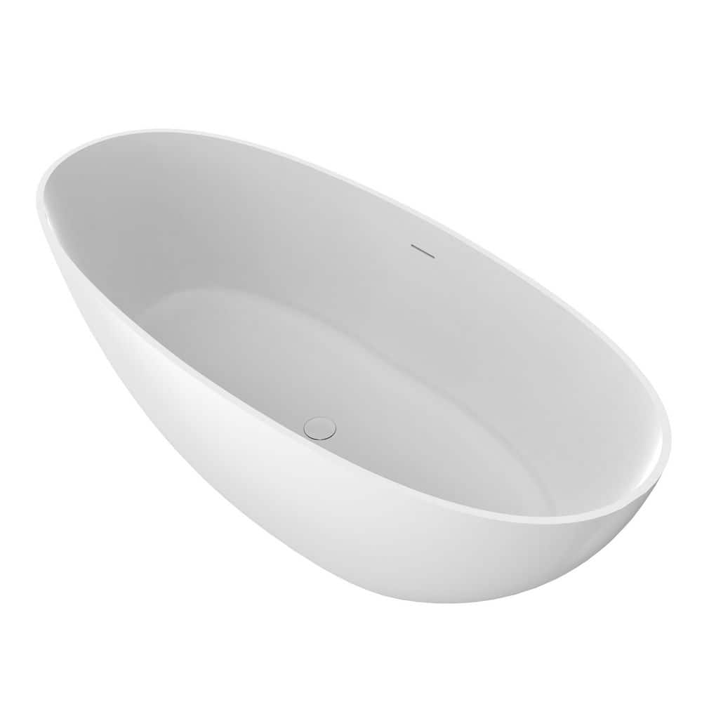 LIVACA 70.87 in. x 31.10 in. Soaking Solid Surface Freestanding Bathtub with Center Drain in Matte White (1)