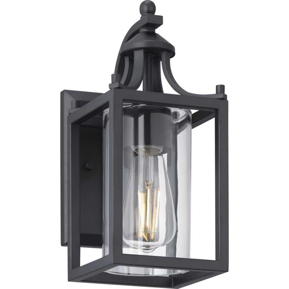 Hampton Bay Boswell Quarter 12.12 in. 1-Light Matte Black Hardwired Outdoor Wall Light Lantern Sconce with Clear Glass Shade (3)