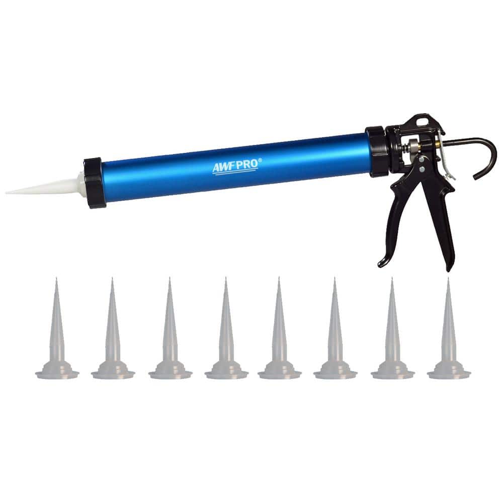 AWF PRO 20 oz. Pro Sausage and Bulk Caulk Gun Aluminum Barrel 12:1 Thrust Ratio with 9 Replacement Tips