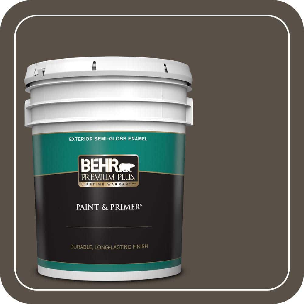 BEHR PREMIUM PLUS 5 gal. #N360-7 Potting Soil Semi-Gloss Enamel Exterior Paint & Primer