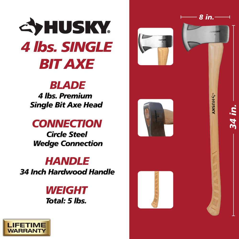 Husky 4LB Single Bit Michigan Axe with 35" American Hickory Hdl (2)