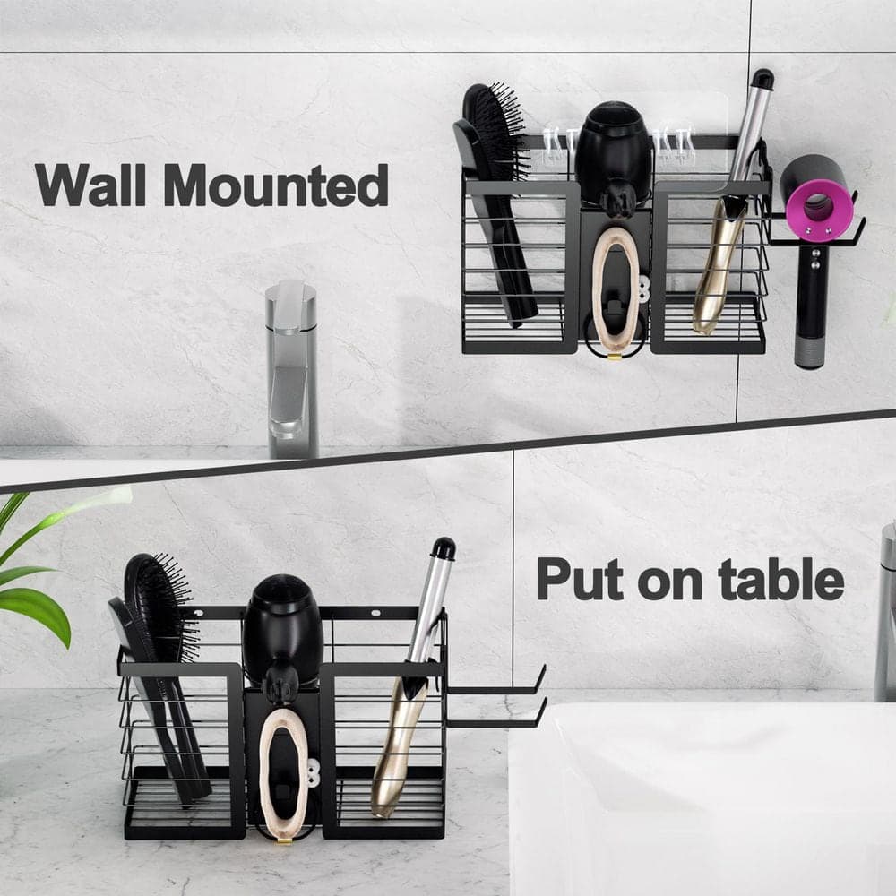 Wudkey Black Metal Hair Tool Organizer,  3 in 1 Metal Bathroom Organizer Wall Mount for Flat Iron, Curling Iron, Straightener (3)