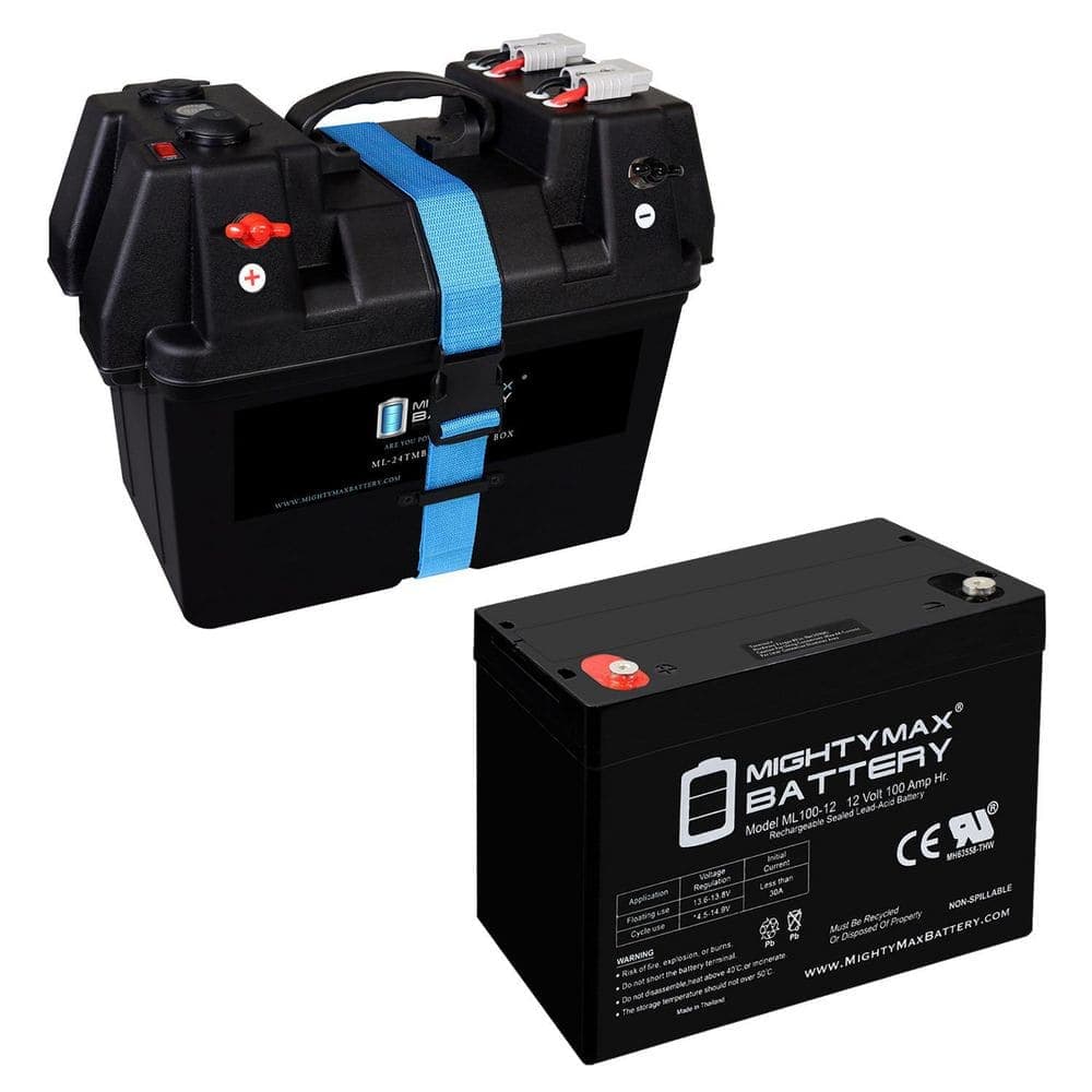 MIGHTY MAX BATTERY 12V 100Ah SLA Battery with Trolling Motor Smart Box for 12V Batteries Group 24 27 31 with Dual USB, DC Outlet, Voltmeter (1)