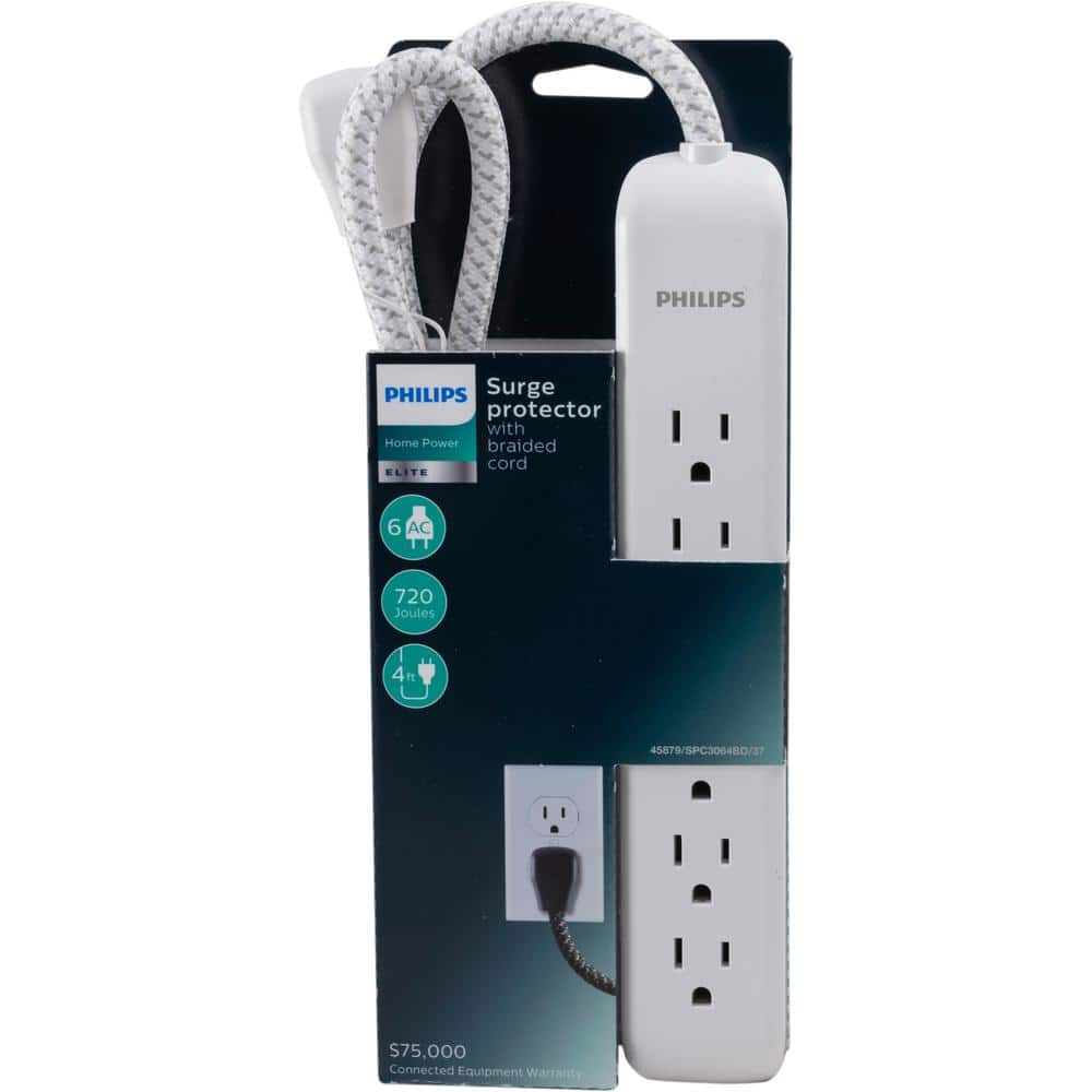 Philips 16/3-4 ft. 6-Outlet Surge Protector Braided Power Extension Cord (2)