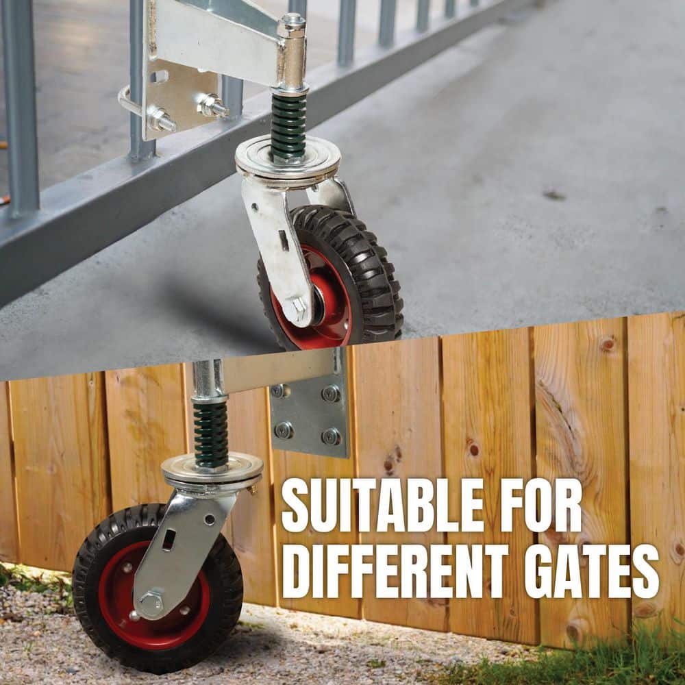 ‎POWERTEC 6 in. Rubber and Steel Spring-Loaded Gate Wheel with 500 lbs. Load Capacity, Swivel Wheel with Mounting Hardware (2)