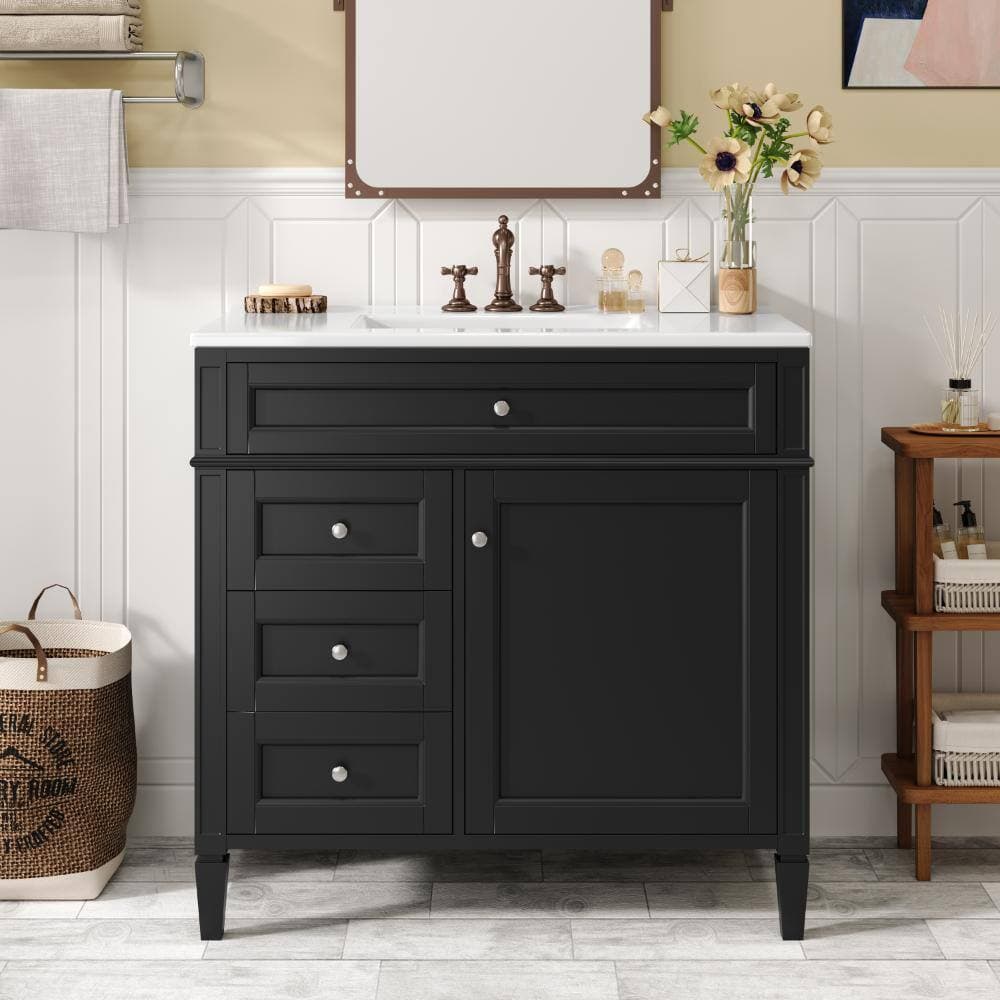 Flynama 36″ Bathroom Vanity with Top Sink, 2 Drawers & Tip-out Drawer, Modern Storage Cabinet (2)