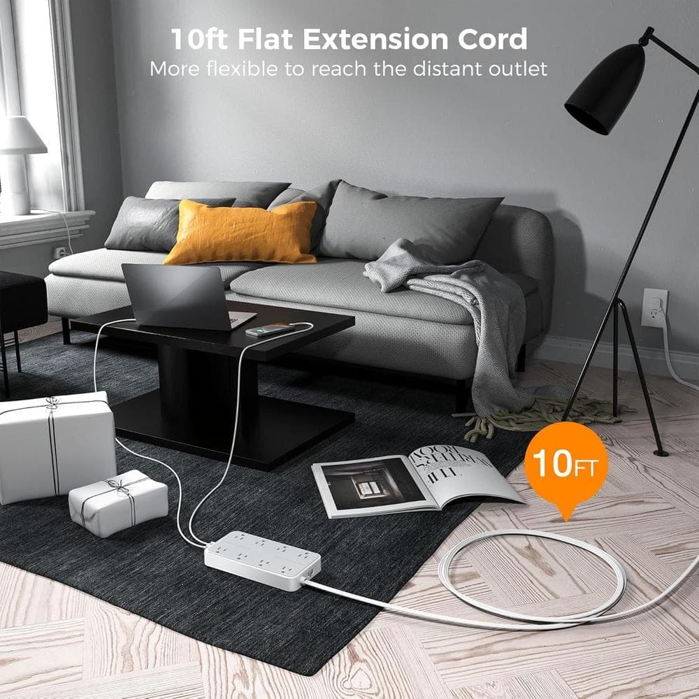 Yichuhaoxi Flat Plug 10 FT Extension Cord Surge Protector Power Strip with 8 AC and 3 USB(1USB-C) Ports, 1080 Protection Wall Mount (2)