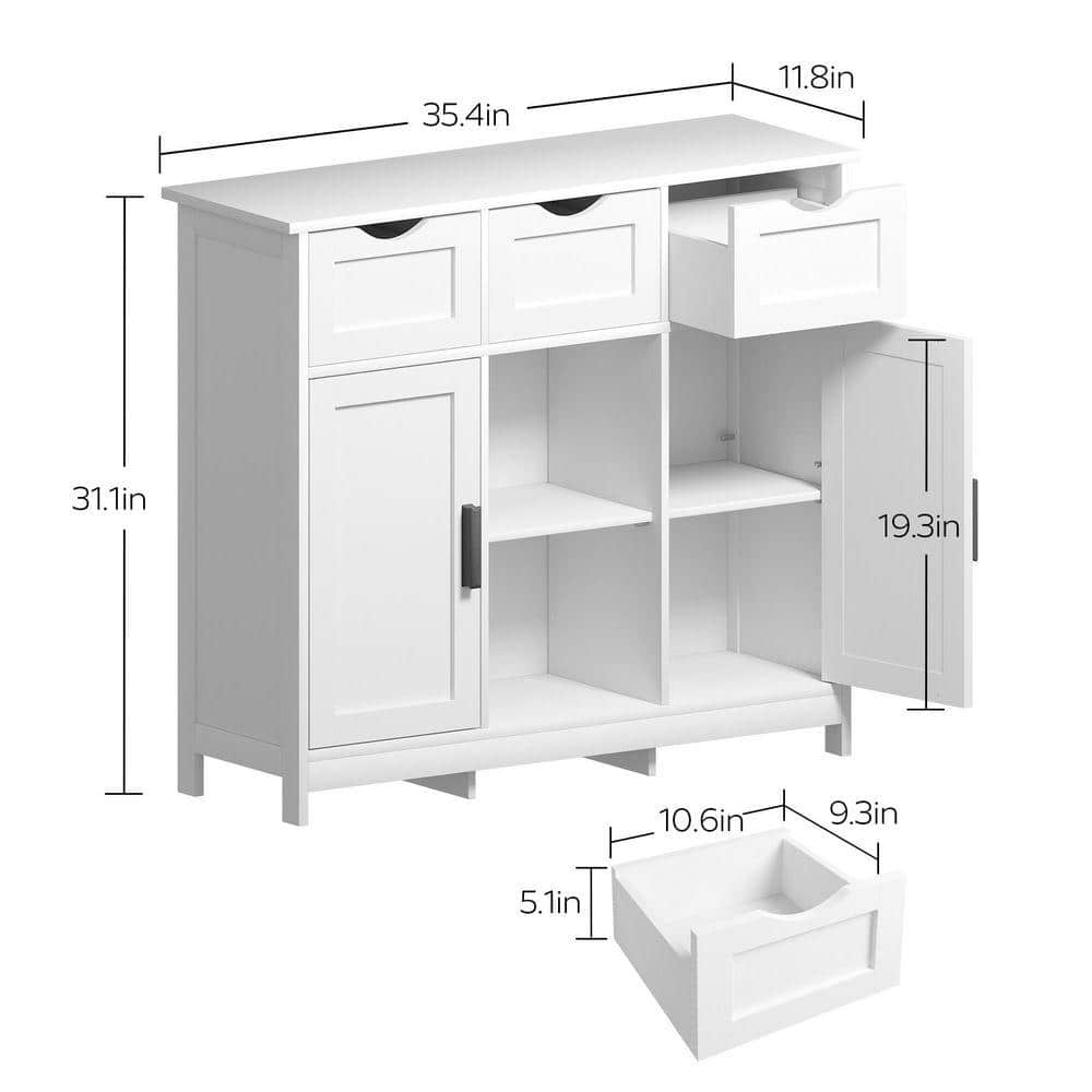 COWLOWN 35.4 in. W x 11.8 in. D x 31.1 in. H Bathroom White Linen Cabinet (2)