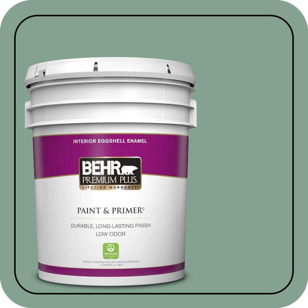 BEHR PREMIUM PLUS 5 gal. #MQ6-11 Mossy Bench Eggshell Enamel Low Odor Interior Paint & Primer