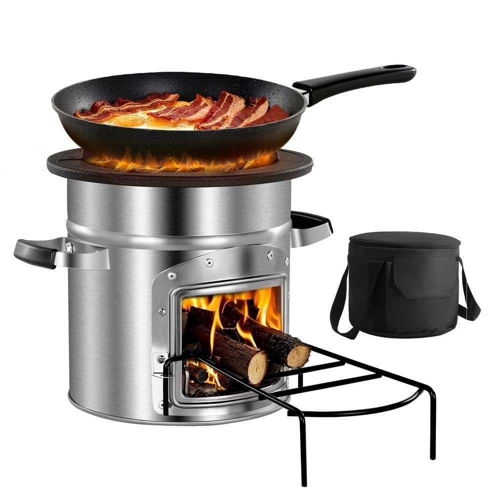 VEVOR 1-Piece Stainless Steel, Single Door, Portable with Burns Wood/Twigs/Sticks, 1.66 sq. ft. Area Heated for Camp Cooking