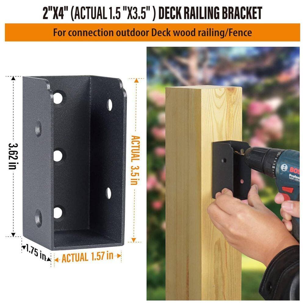 Afoxsos Stainless Steel Deck Railing Brackets Connectors for 2x4 Wood Post with Concealed Design 12 Pack Black (3)