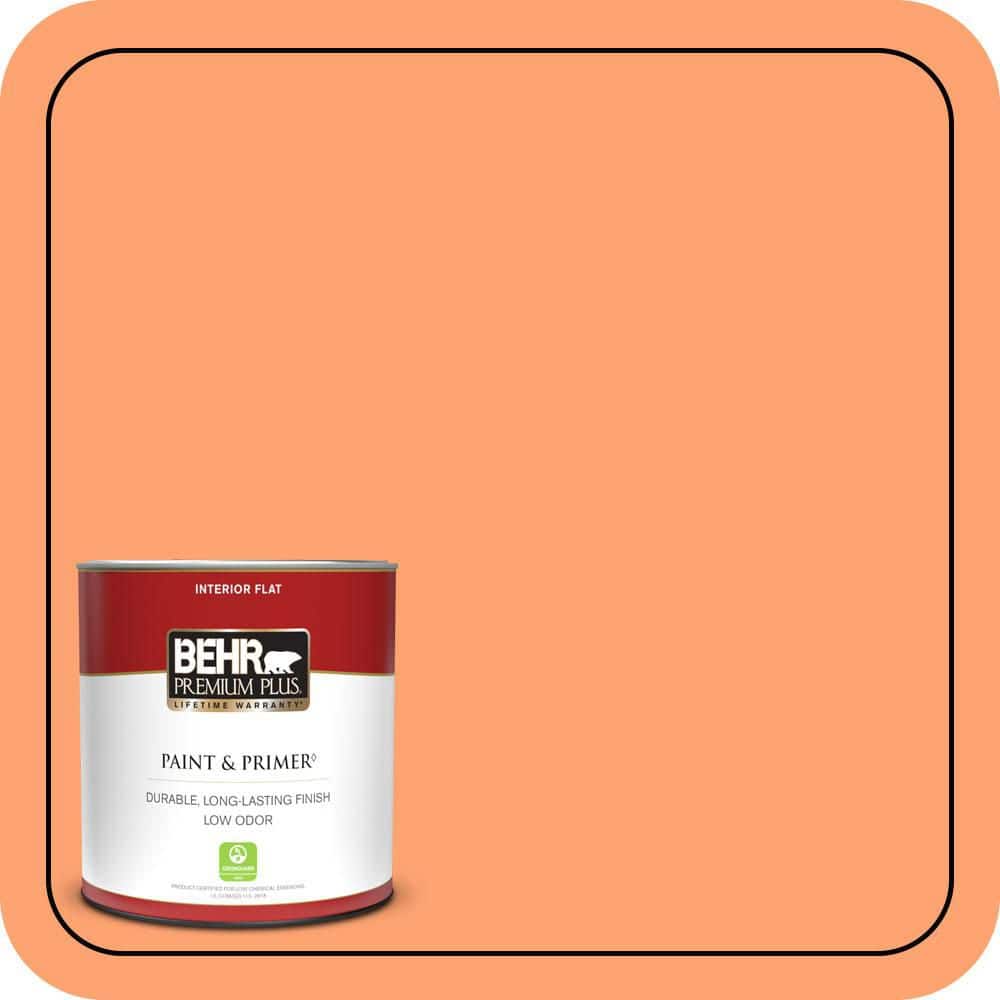 BEHR PREMIUM PLUS 1 qt. #P210-5 Cheerful Tangerine Flat Low Odor Interior Paint & Primer
